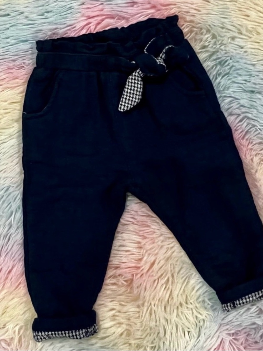 Zara Baby Girl Navy Pants with Houndstooth Accents